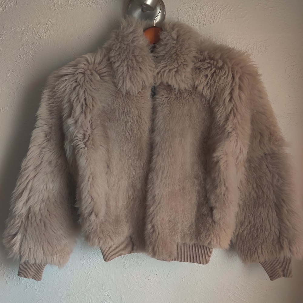 Madewell Genuine Shearling Lamb Fur Teddy Jacket in Light Taupe